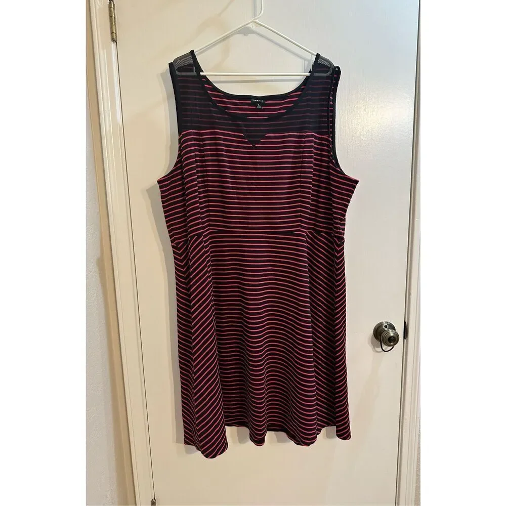 Torrid size 5X striped skater dress fit and flare striped pink/ black